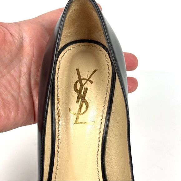 YSL Yves Saint Laurent Black Leather Peep Toe Heels Shoes - Picture 11 of 15